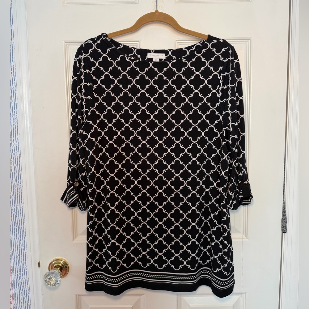 Charter Club Black and White Patterned Tunic Top - Picture 5 of 8
